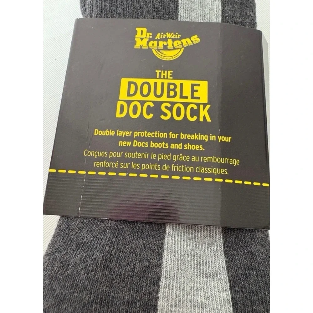 Dr. Martens Double Doc Sock Black Grey Striped‎ Crew Socks small Medium  New